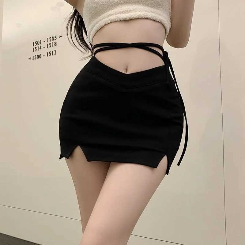 Skirts WTEMPO Black Skirt Vintage Short Skirt Women Summer Sexy High Waist Chic Split Wrap Hip A-line Miniskirt Y2k Streetwear Skirt YQ240201