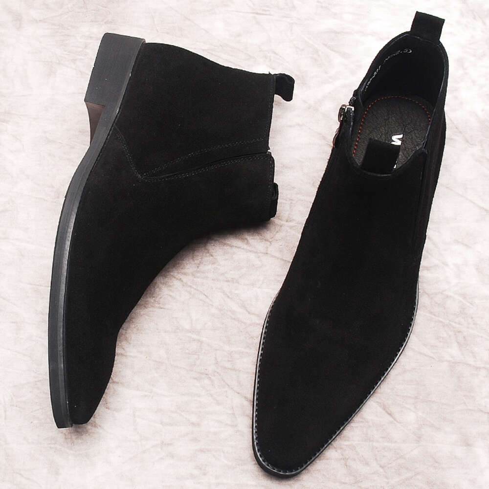 Замшевая зимняя обувь из натуральной кожи, черные классические мужские туфли до щиколотки на молнии, формальные ботинки с острым носком, мужская обувь