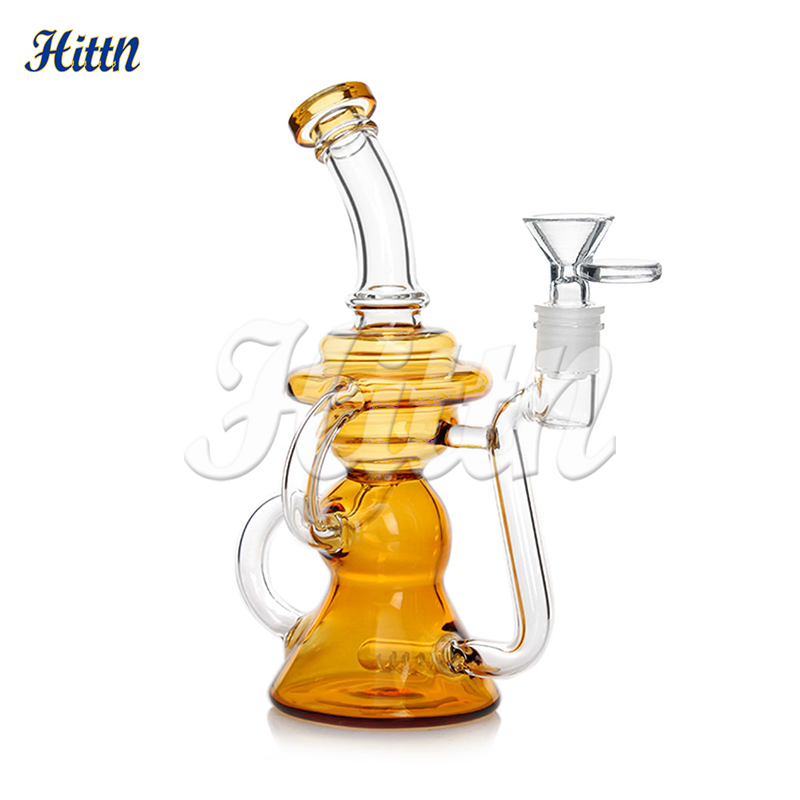 Recycler dab grée vitrée bong en ligne percolateur de bang triples tubes de recyclage fumeurs tuyaux d'eau avec un bol de 14 mm