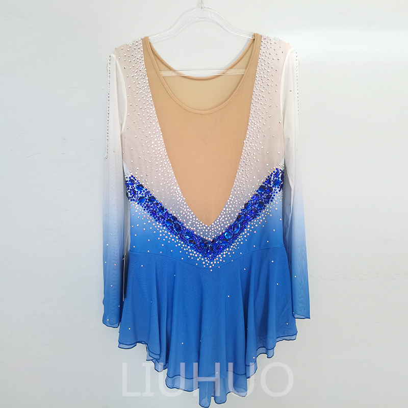 Liuhuo personalizar cores vestido de patinação artística meninas adolescentes azul patinação no gelo dança saia cristais de qualidade elástico elastano dancewear ballet desempenho