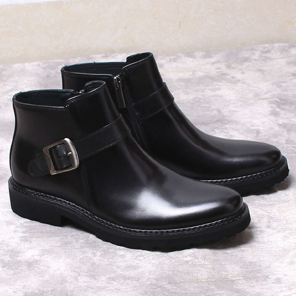 Elegante couro genuíno tornozelo preto marrom pontiagudo fivela nome vestido bota para botas formais sapatos masculinos