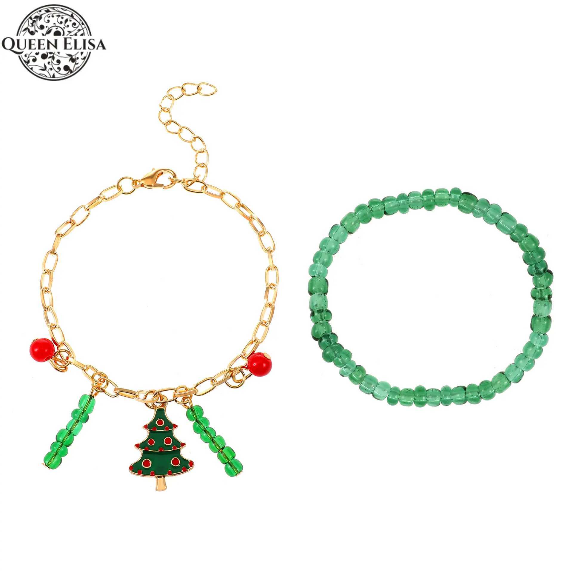 Chaîne Joyeux Noël Bracelet De Perles Ensemble De Mode Créative À La Main Coloré Perles De Riz Arbre De Noël Bracelet À Breloques Ornements À La Main L24