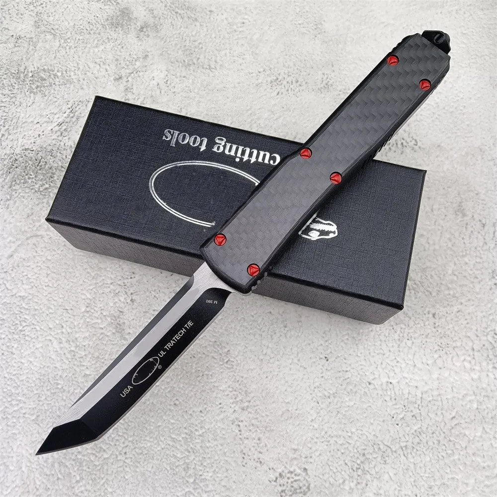 Micro0 UT85 Auto Pocket Fixed Knife D2 Blade Aluminium Alumy Alumy Inlaid Carbon Fiberハンドル屋外自動ナイフ戦術サバイバルEDCツール