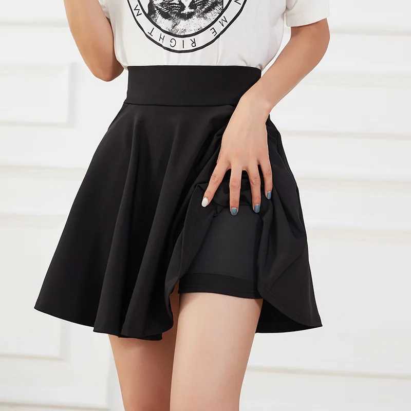 Skirts New Black Pocket Shorts Skirt Womens Basic Safety Pants Skirts School Flared Casual Mini Skater Medium Pleated Plus Size 4XL YQ240201