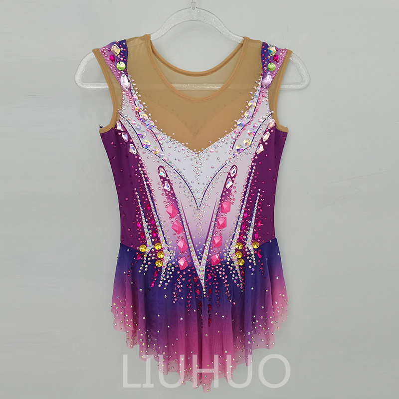 Liuhuo Customize Colors Rhythmic Gymnastics Leotards 여자 여자 경쟁 예술 체조 공연 착용 수정 품질의 신축성 핑크