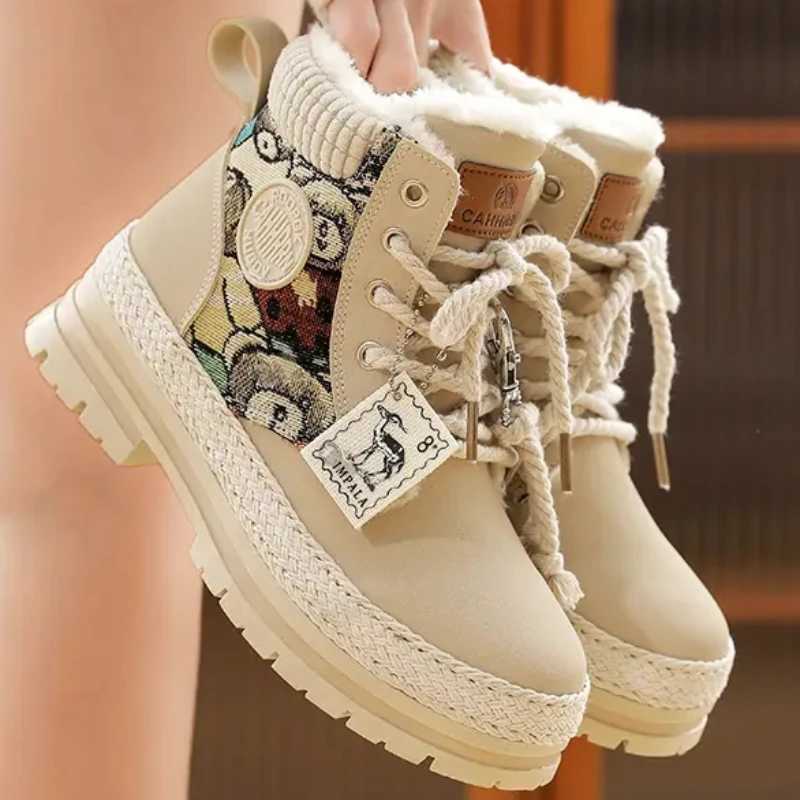 Boots Winter Martin Boots Women Shoes 2023 Vandring Retro Design utomhus Kvinnor Casual Shoes Women s High Tops Vandring Print Sneakers