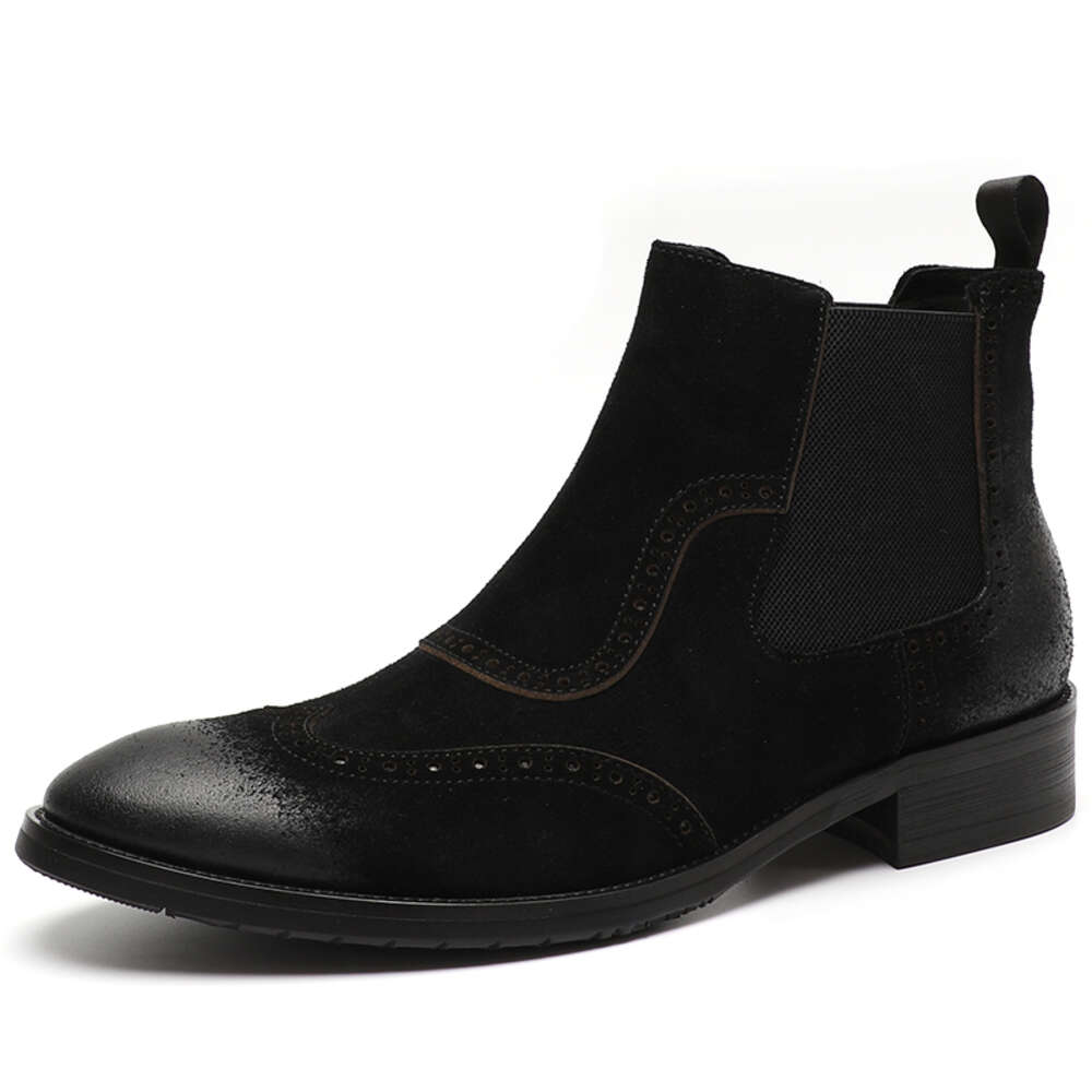 Ankel 42 äkta läder svartbrun slip på klänning man hög kvaliti formell höstmens mued stövlar sko