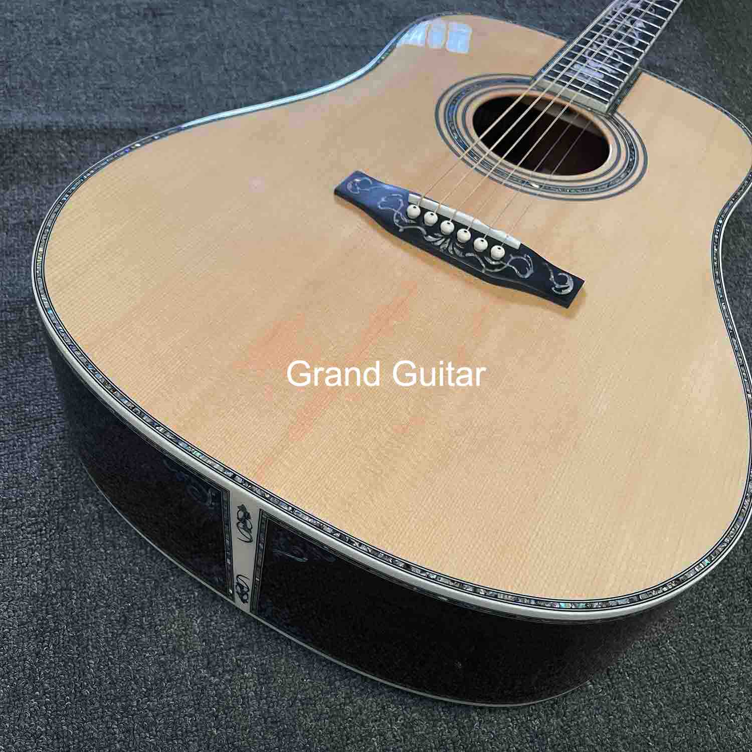 Personnalisé 41 pouces palissandre arrière Deluxe Dreadnought D corps guitare acoustique table en épicéa arbre de vie incrustation os écrou