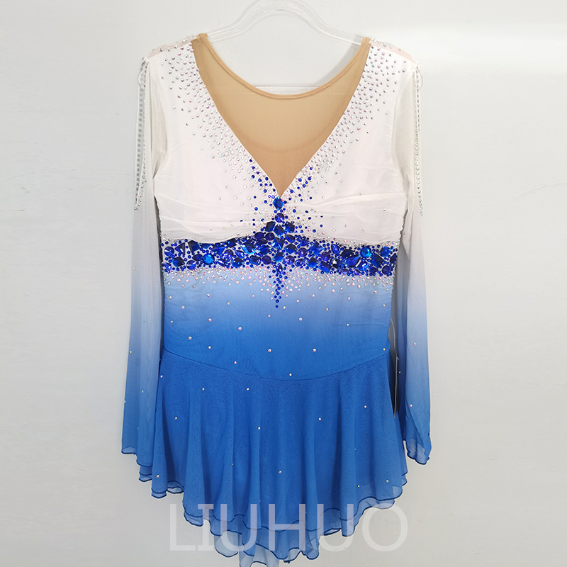 Liuhuo Anpassa färger Figur Skating Dress Girls Teens Blue Skating Dance Skirt Quality Crystals Stretchy Spandex Dancewear Ballet Performance