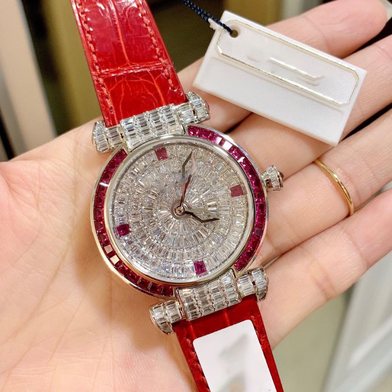 Zegarstka luksusowa tarcza zegarek ręcznie inkrustowana kryształami i diamentami 9015 mechaniczny automatyczny ruch uzwojenia obudowa 316L Stainle263d