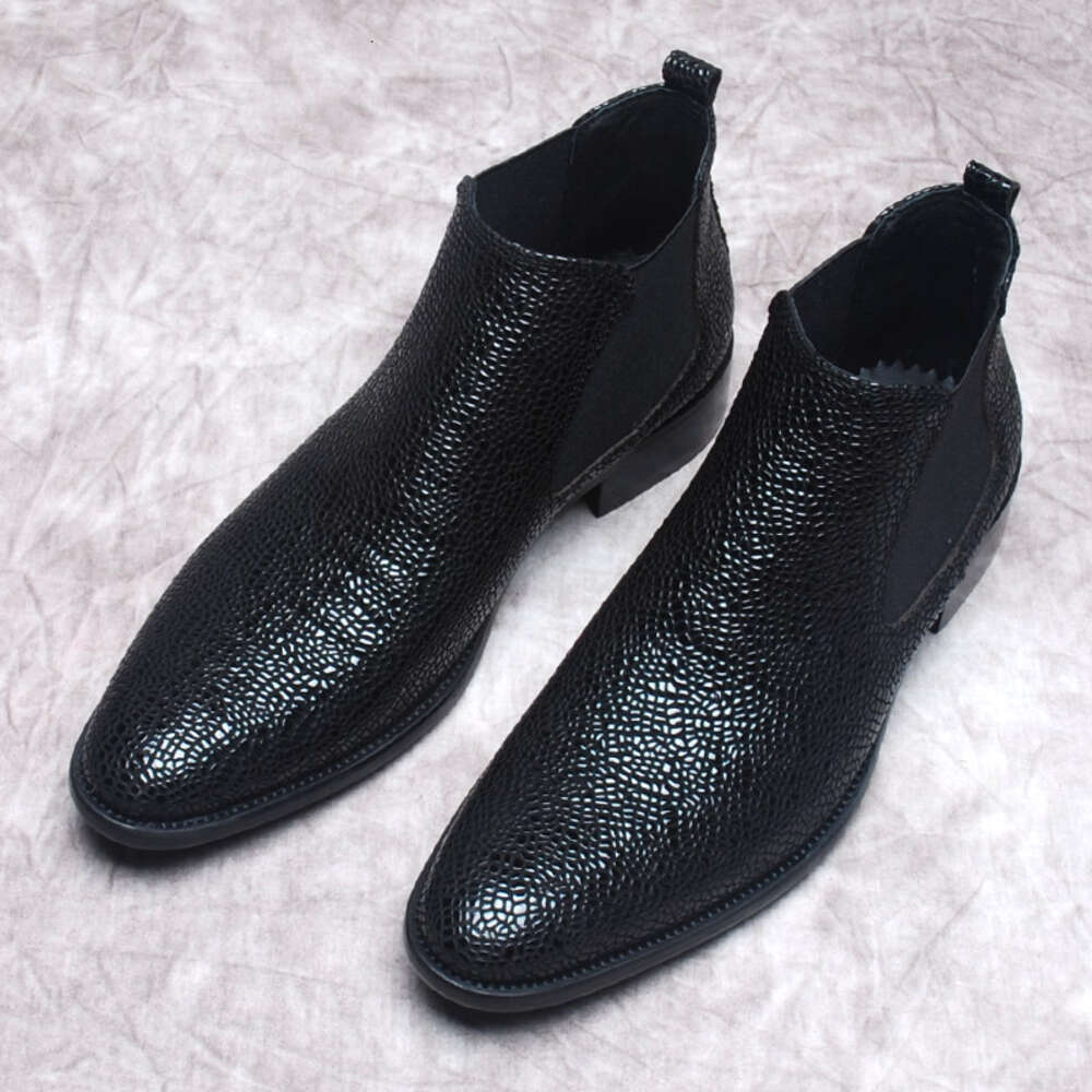 Mode serpent modèle hommes en cuir véritable cheville sans lacet noir robe pointue marque formelle bottes hommes chaussure