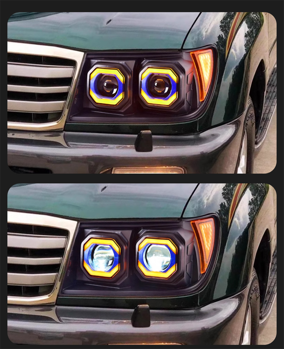 トヨタランドクルーザーのヘッドランプ1998-2007 LC100 Head Light Moving Turn Signalデュアルビームレンズプラグアンドプレイ