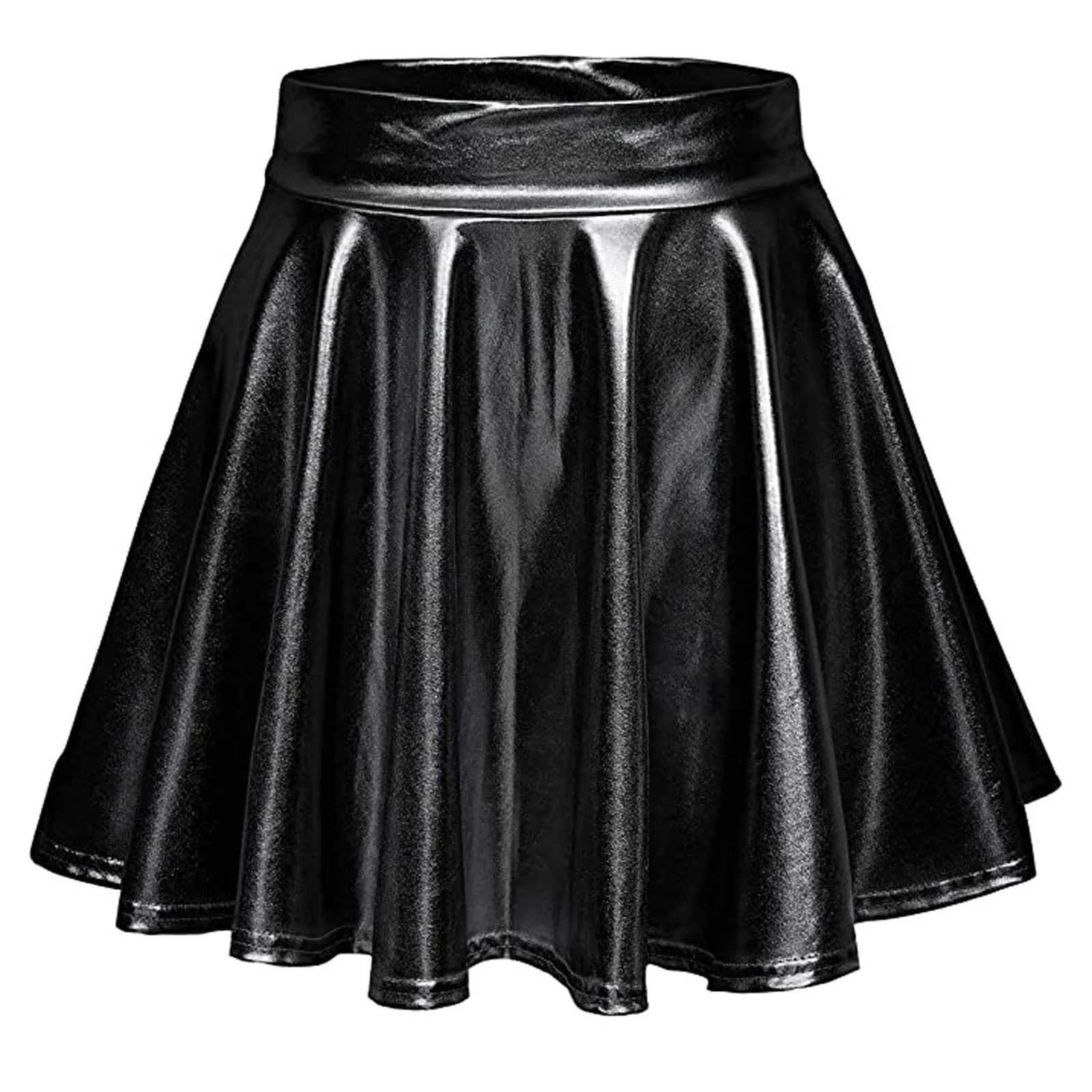 Kjolar kvinnor patent läder utblåst miniskirt dansprestanda osynlig dragkedja a-line mini kjolar klubbkläder cosplay kostym yq240201