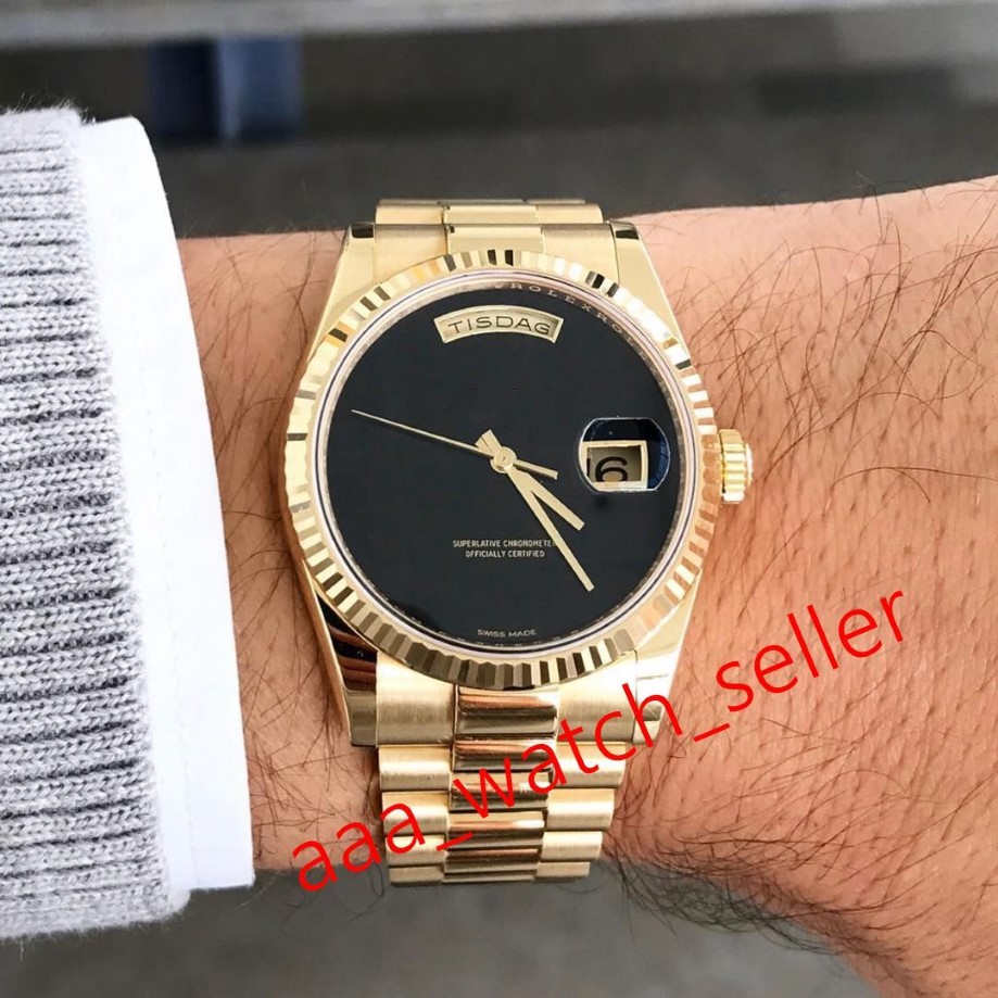 Mistrz Wysokiej jakości luksusowe męskie zegarek 40 mm dzień 228239 228238 All Black Dial Fled Bezel Prezydent Bransoletka Menchanical Autom218h