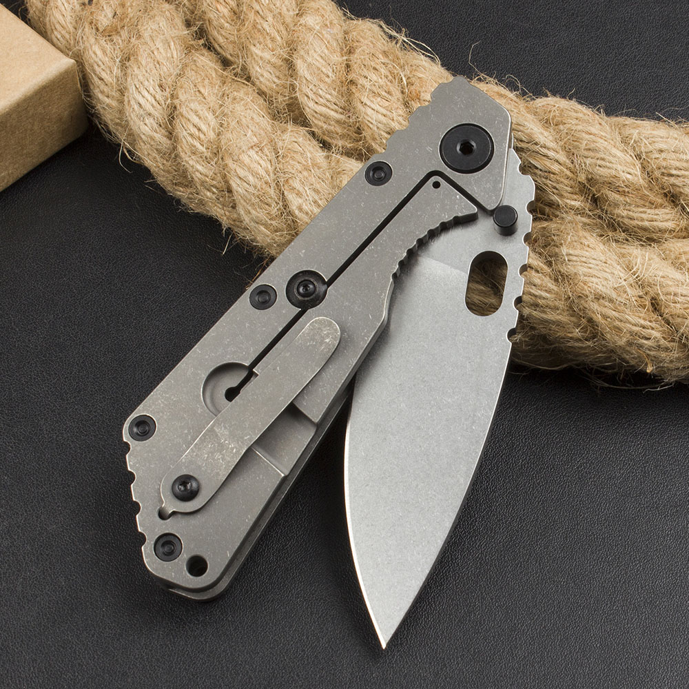 High Quality High End SMF Tactical Folding Knife D2 Drop Point Stone Wash Blade CNC TC4 Titanium Alloy Handle EDC Pocket Knives Survival Tools