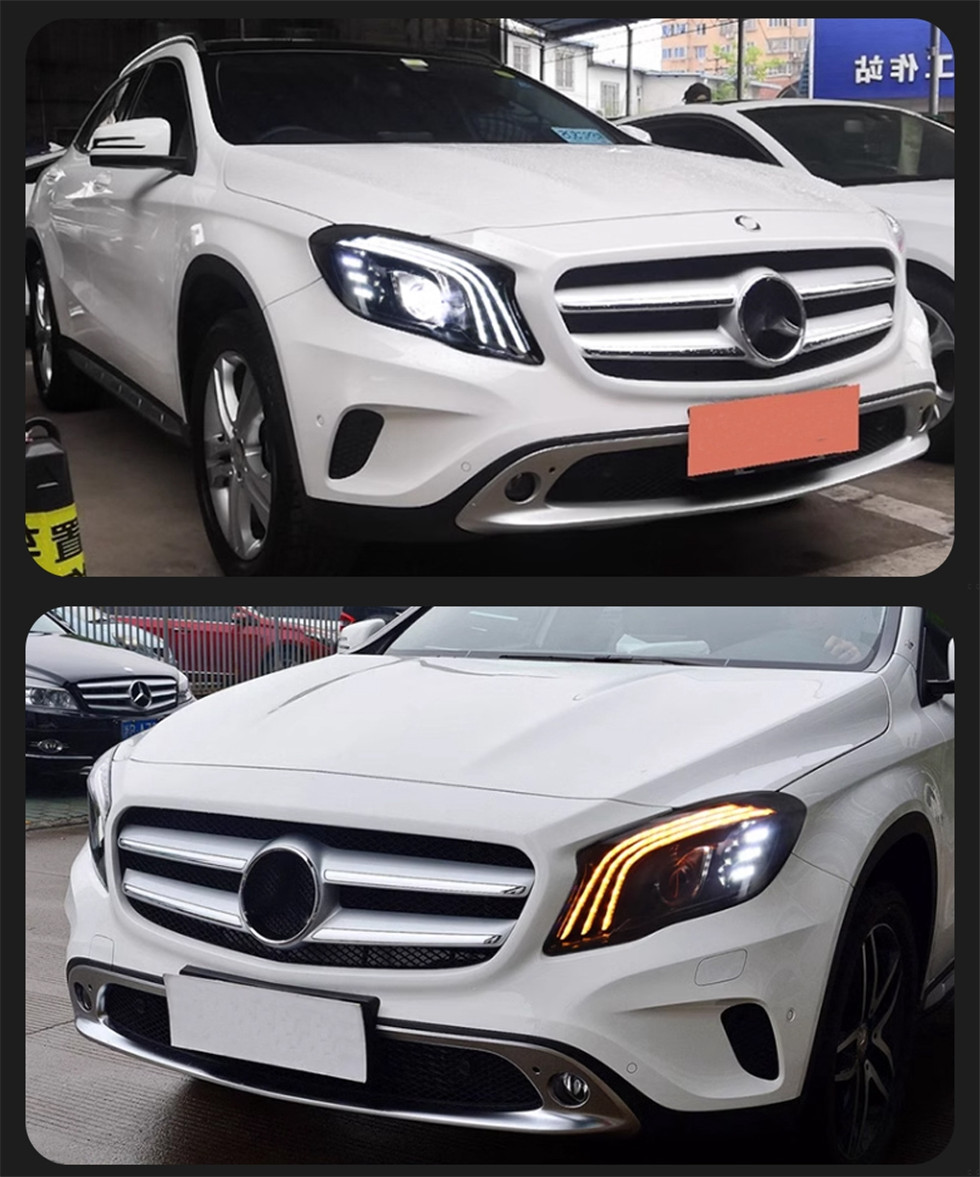 Auto LED-strålkastare för Benz GLA 20 15-20 19 GLA200 GLA180 DRL-dynamisk turnsignalstrålkastsmontering