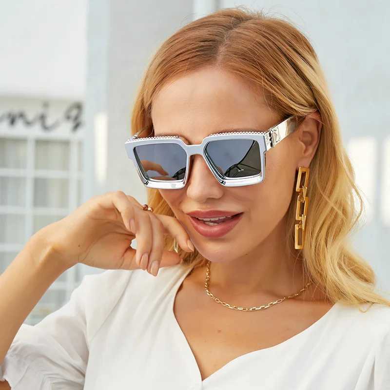 Sonnenbrille Neue, mit Diamanten eingelegte, große, dicke, quadratische Sonnenbrille für Frauen, Goldkette, Millionär, Herren-Sonnenbrille, UV400-Brille J240202