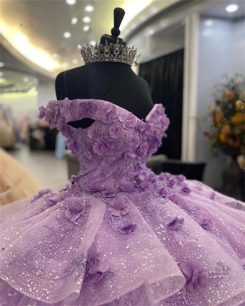 Sexy Lavender 3D Flowers Ruffels Quinceanera Dresses 2024 Off Shoulder Plus Size Bridal Party Gowns For Sweet 15 Girls vestidos de quinceaneras