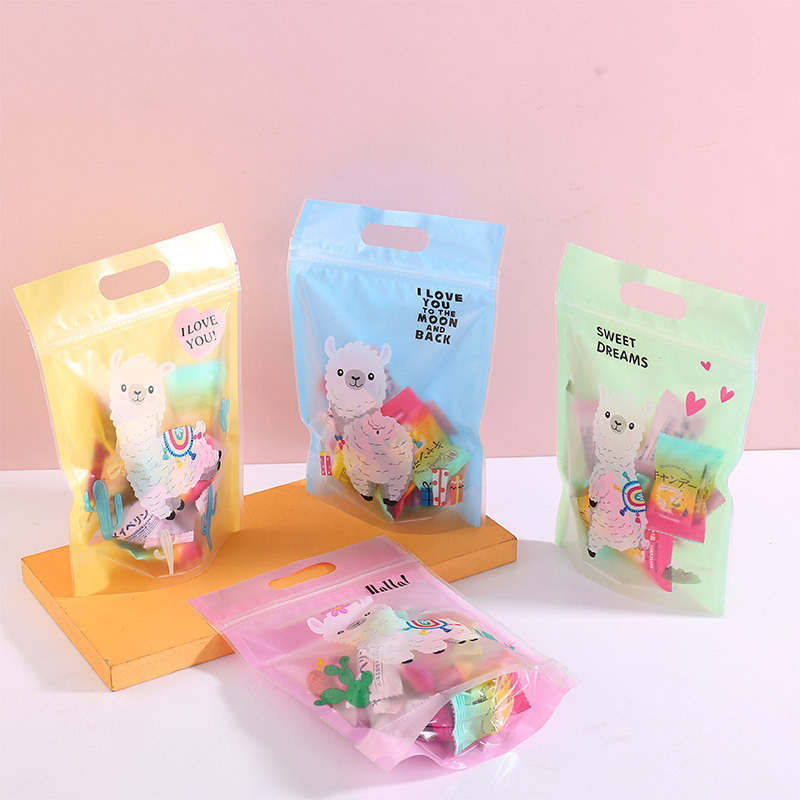 Cute Sweet Sugar Plastic Stand Up Packaging Bags 23*15.5+4cm Sheep Pattern For Baking Cookies Snack Food Coffee Bean Dried Fruit Kernels Christmas Candy Zipper Pouches