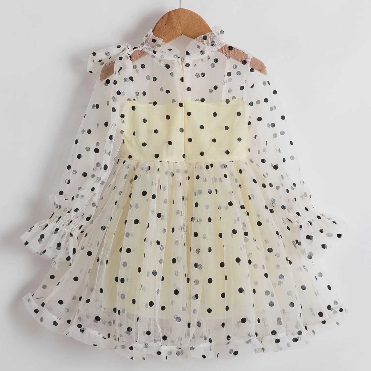 Girl's Dresses Cute Girls Pink Party Dresses Flower Girl Dress For Wedding Ceremonial Kids Birthday Costume Fall Polka Dots Long Sleeve Clothes