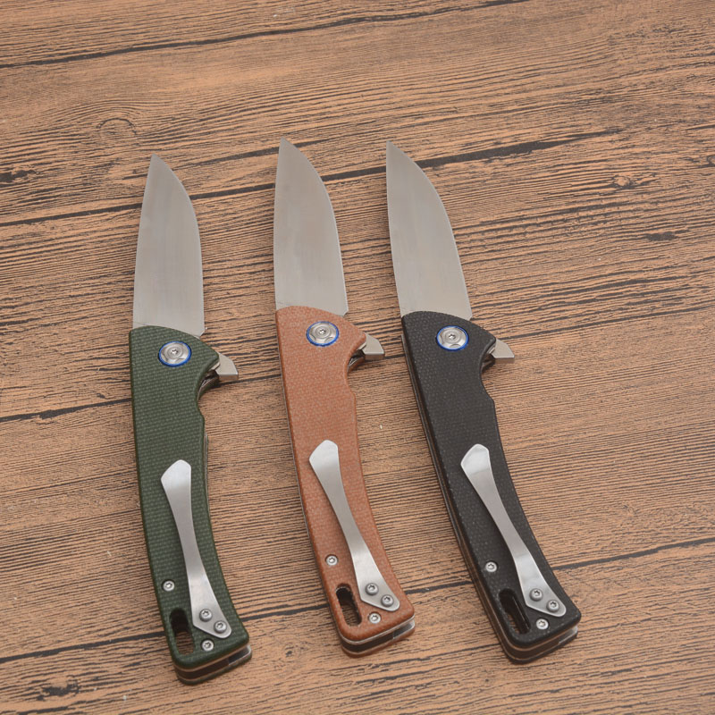 G2402 Flipper Couteau pliant D2 Satin Drop Point Blade Micarta Poignée Camping en plein air Randonnée Pêche Roulement à billes Ouverture rapide EDC Couteaux de poche