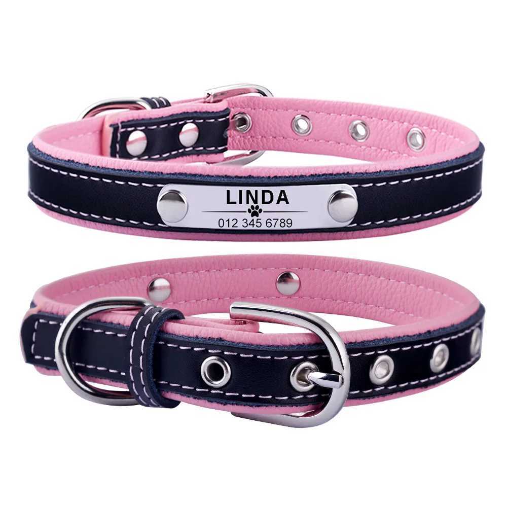 Dog Collars Leashes AiruiDog Adjustable Personalized Dog Collar Leather Puppy ID Name Custom Engraved XS-L