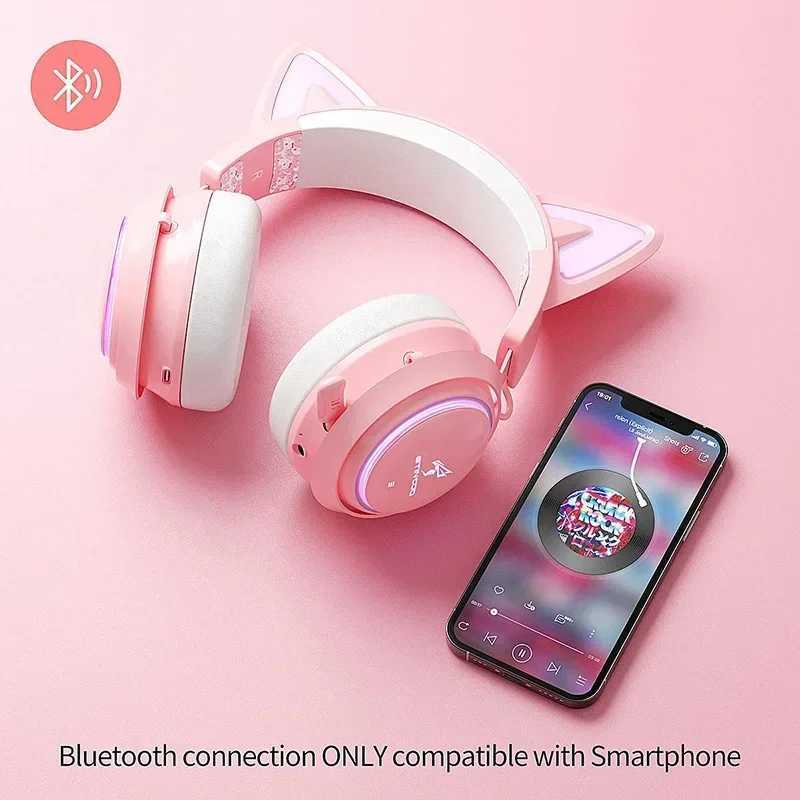 Cep Telefonu Kulaklıklar Somik GS510 Mikrofonlu Kedi Kulakları ile Kablosuz Oyuncu Kulaklık RGB Renkli Kawaii Kulaklık Kız Bluetooth Oyun Hediyeleri YQ240202