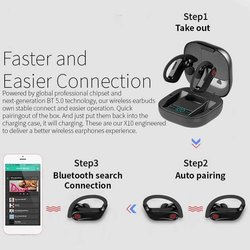 Handy-Kopfhörer LED-Anzeige Bluetooth 5.0 Headset 9D Stereo Sound Ohrbügel Drahtloser Kopfhörer für P30 Pro Note 7 Pro Mi 9 YQ240202