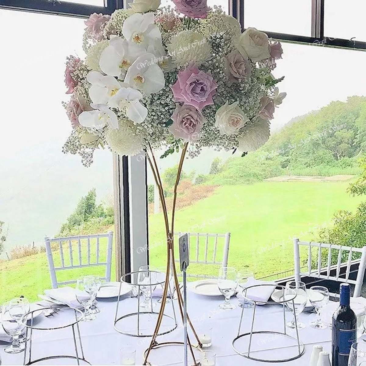 Arrangement de fleurs artificielles de 60 à 80 cm de diamètre, pour pièce maîtresse en forme de dôme, conception de Table décorative de mariage