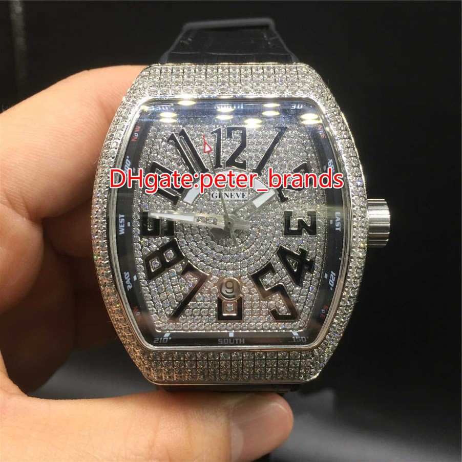 Silver Full Diamond Watch Luxury Gentleman Waterproof Man Watch Automatic Grade Men's Wristwatch rostfritt stål Diamond232y