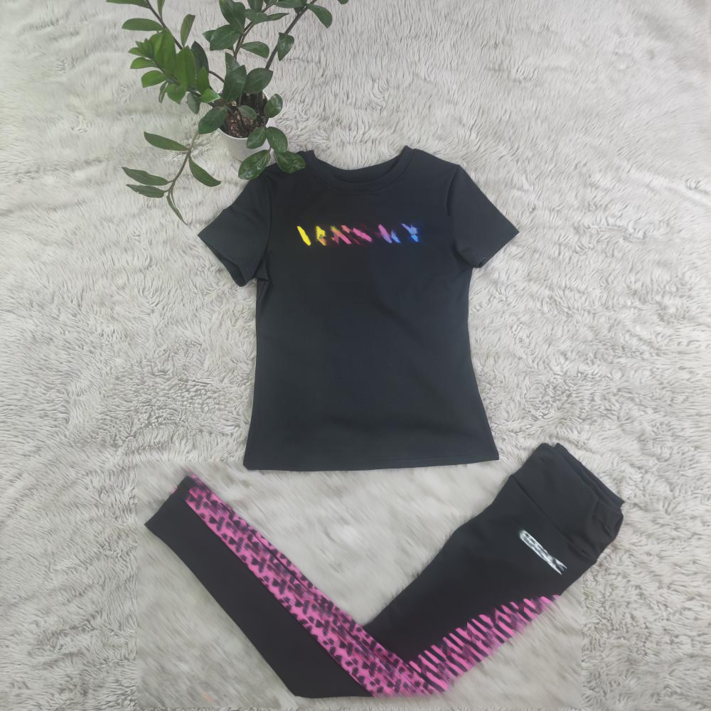 Fashion causal Running Tracksuits Women Two Piece Set Letter Print Tops Outfits Casual O-neck T Shirt Pants Sportswear Jogger Sport Suit