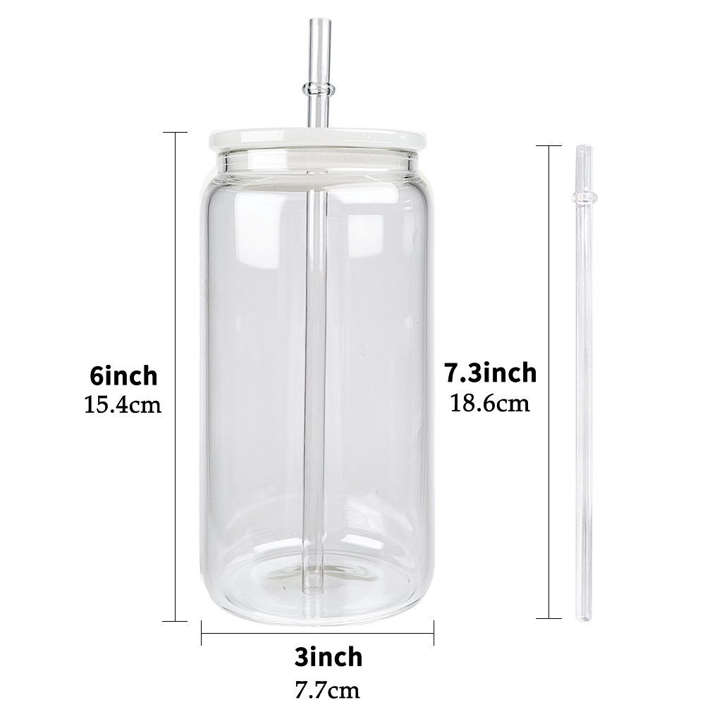 USA warehouse BPA free 16oz blank sublimation clear frosted beer glass can with colored plastic pp lid and clear straw