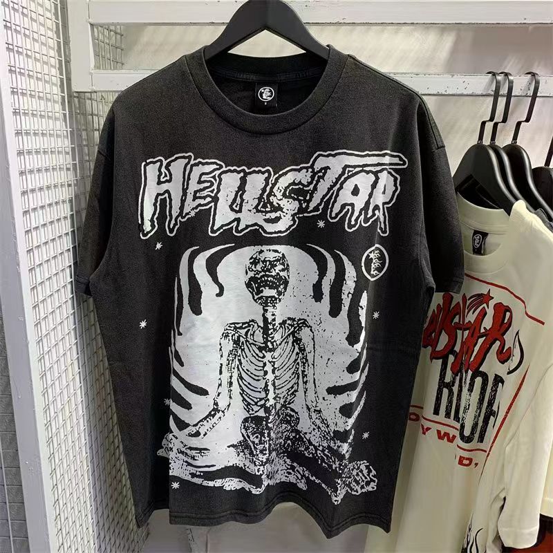 Hellstar chemise design t-shirts t-shirt t-shirt chemises hip-hop confortable unisexe coton 300g amusant imprimé antique à manches courtes hip-hop haute rue chemises prix de gros