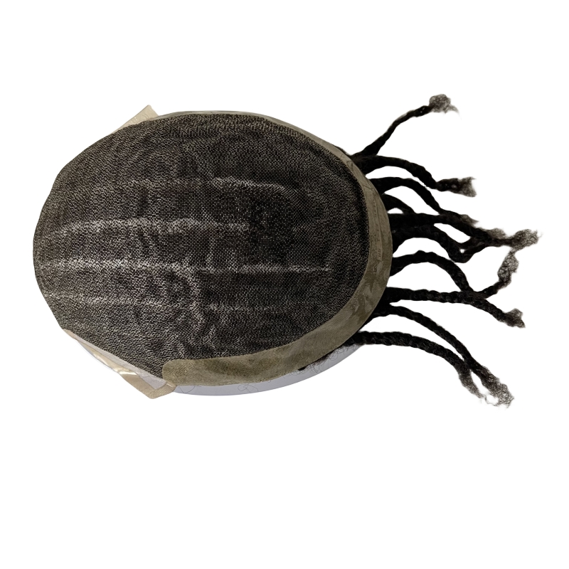 Substituição de cabelo humano virgem indiano 1b # preto afro tranças de cornrow 8x10 outubro renda durável com unidade masculina de peruca pu para homens negros