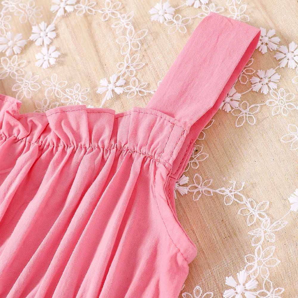 Flickans klänningar Nya flickor Summer Solid Color Strap Lace Dress for Primary och Secondary School Children