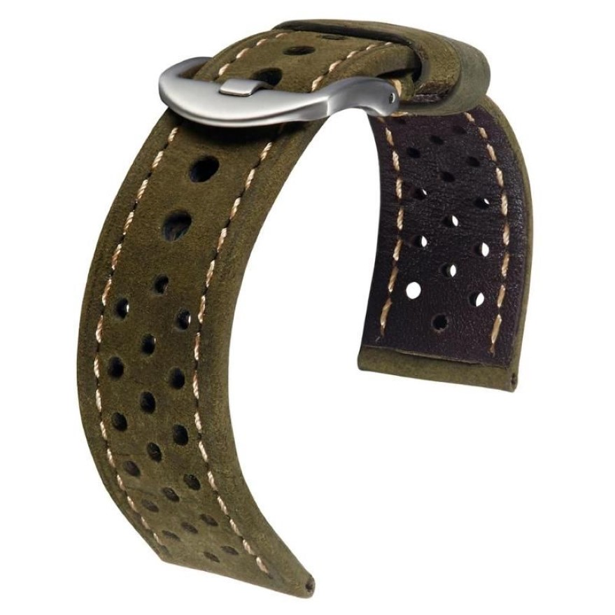 Uhrenarmbänder Poröses Lederarmband für Handgelenkband Atmungsaktiv Echt 20mm 22mm 23mm Vintage Grün Gray292n