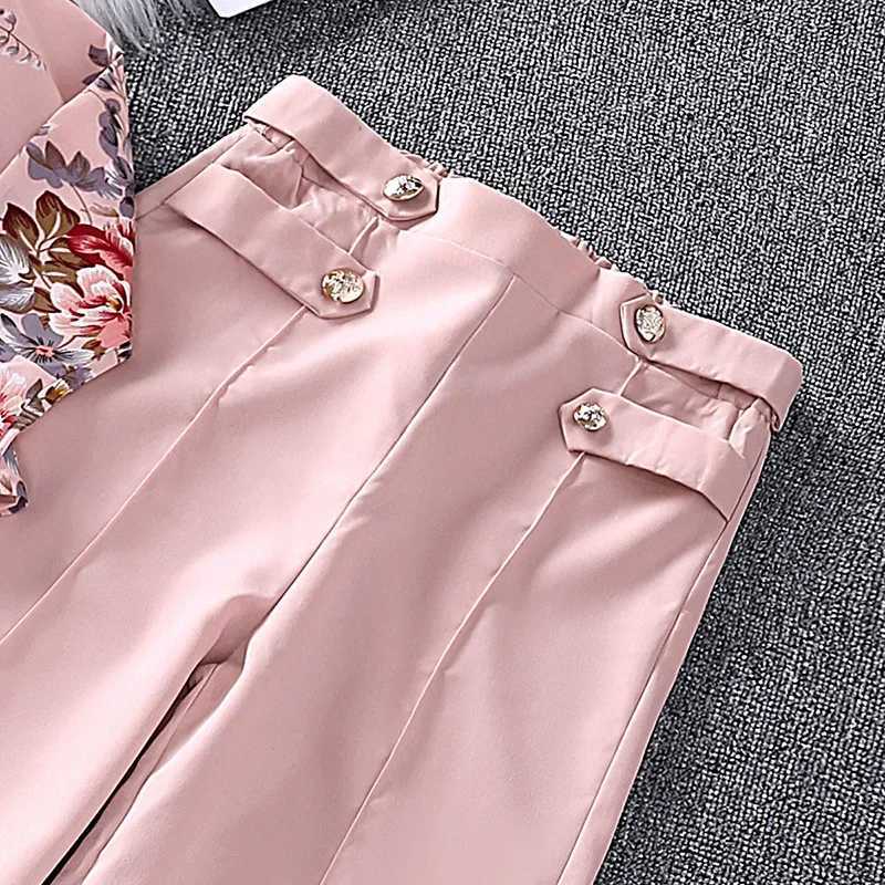 女の子のドレスキッズカジュアル服セット女の子のための衣装新しい秋の子供ファッションピンクの花柄のトップス長いパンツセット