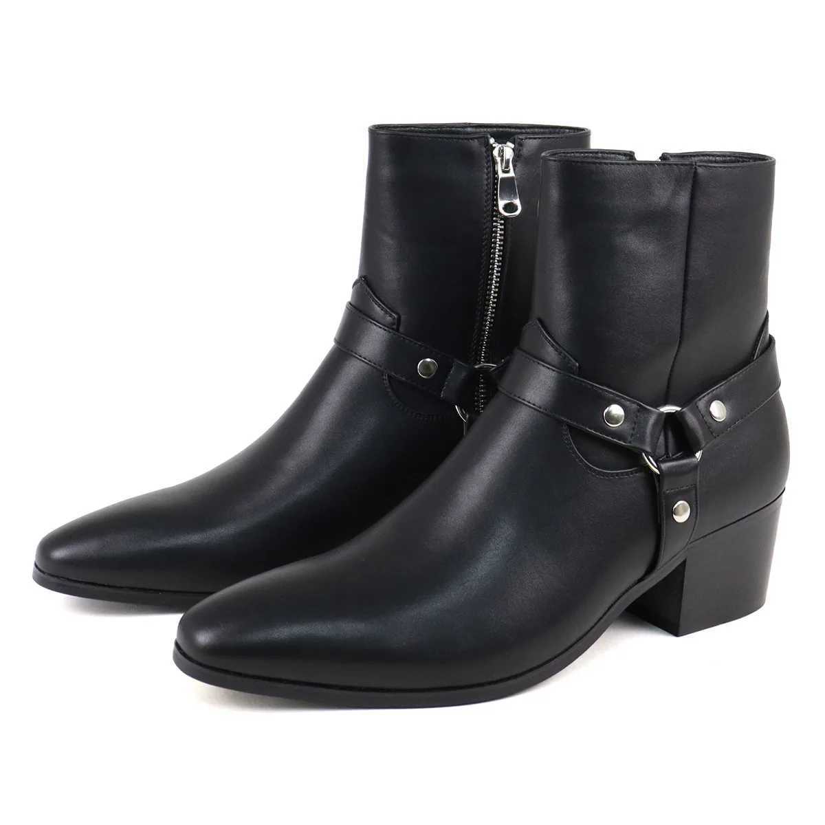 Boots Spring Autumn Mens Chelsea Boots With Pointed Buckle British Motorcycle Boots