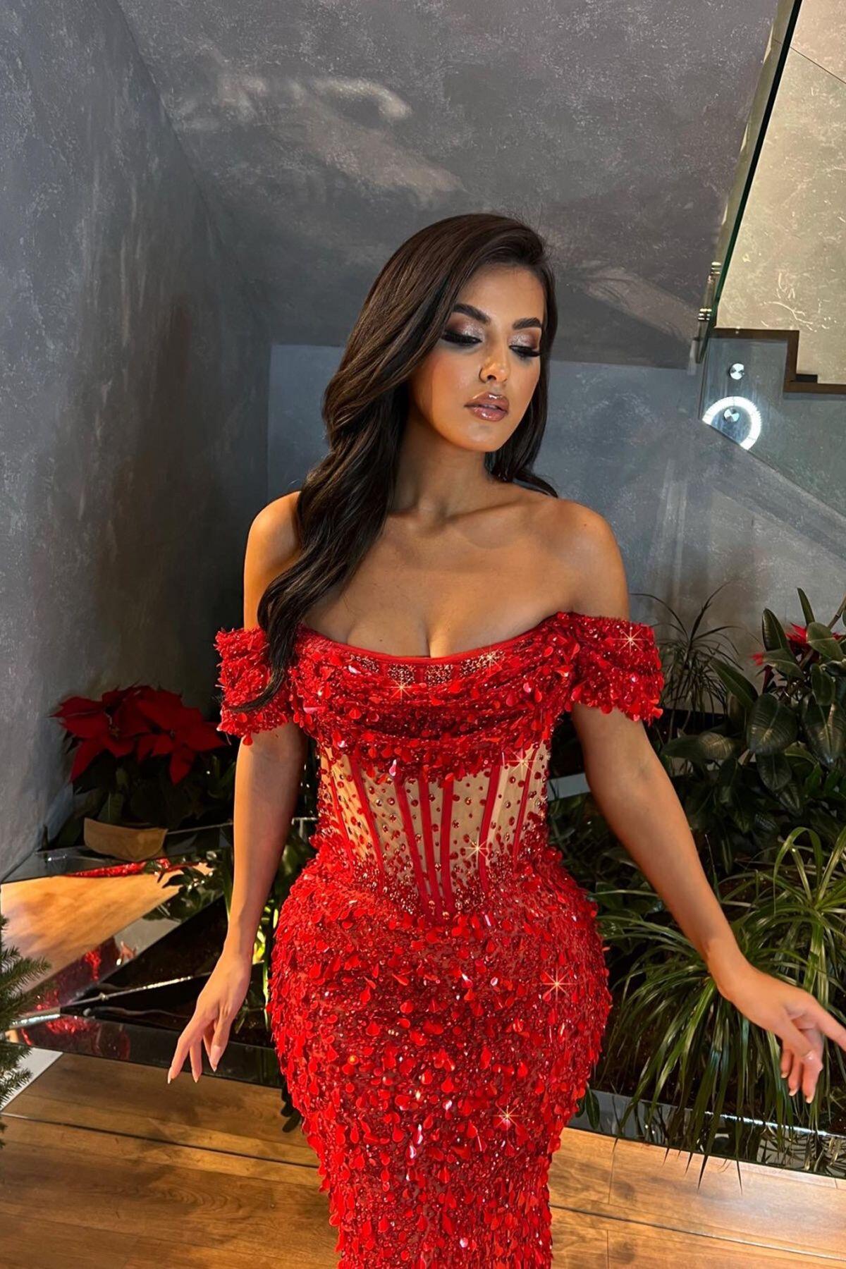 Fashion Mermaid Evening Dresses Off Shoulder Sequins Prom Gowns Illusion Short Sleeve Custom Made Formal Party Dresses