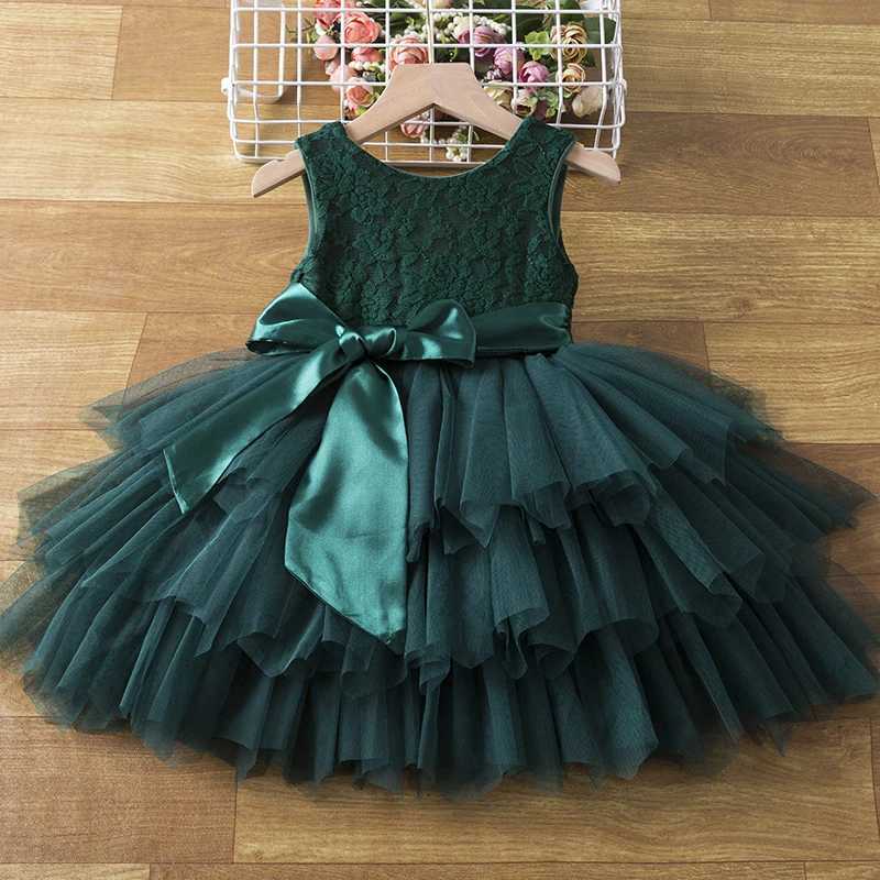 Jurken voor meisjes Kanten bloemenjurk voor meisjes 2-6 jaar Kinderen Kerstmis Gelaagd kostuum Peutermeisjes Avondfeestjurken Baby Gala Strik Prinsessenkleding