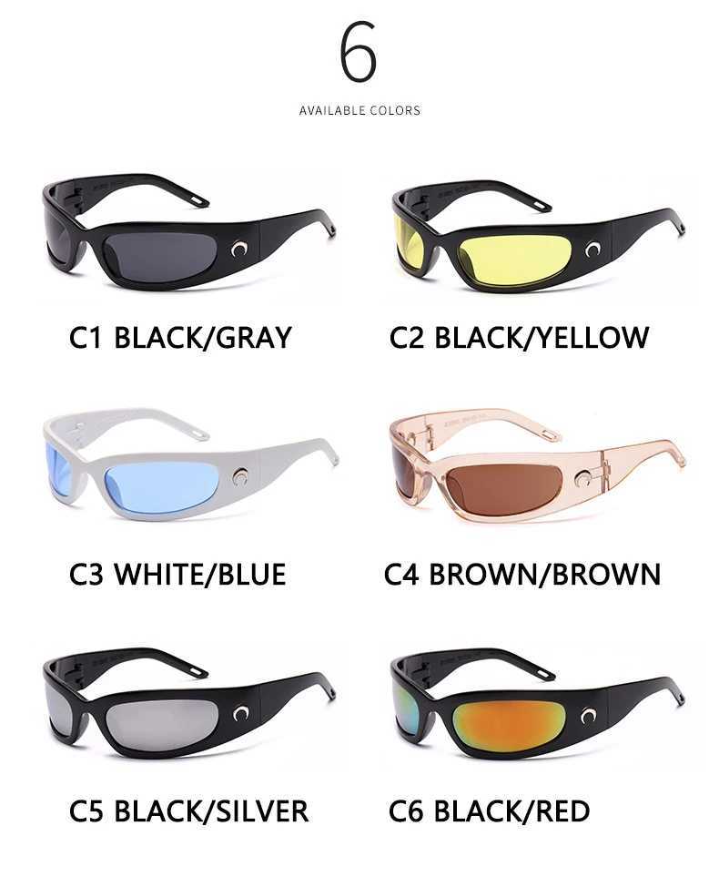 Sunglasses 2023 New Moon Rectangular Sunglasses for Men Retro Outdoor Cycling Sports Hip Hop Punk Sunglasses UV400 Trend for Women J240202