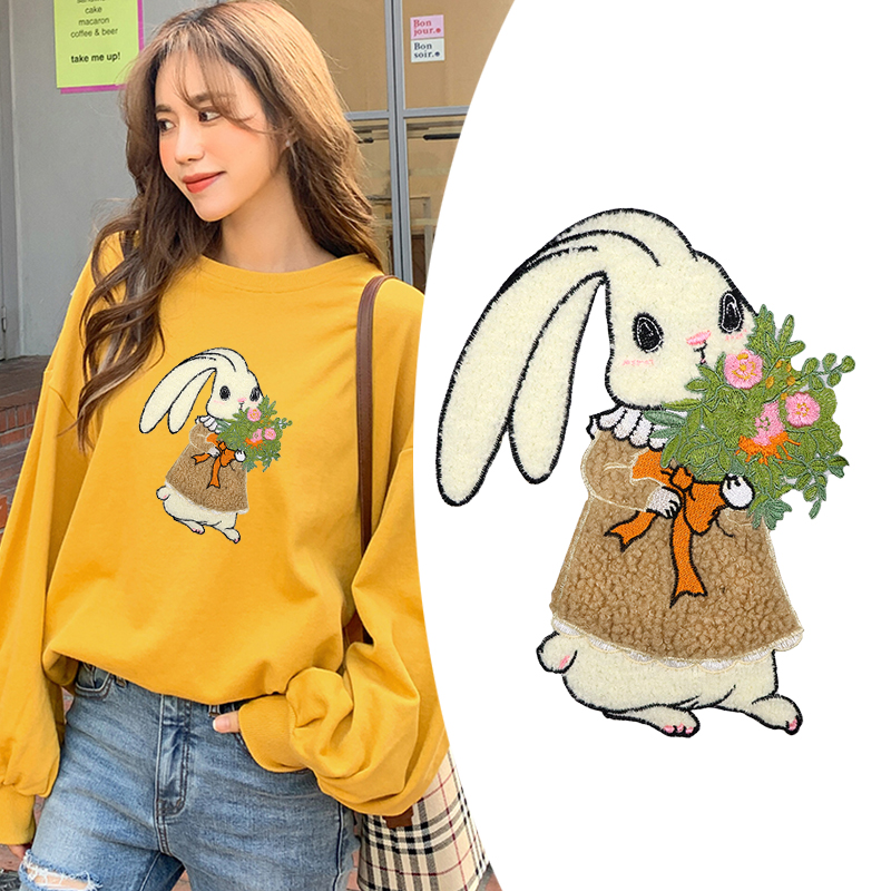 /bag embroidery large bouquet rabbit cloth patch diy hoodie decorative patch patch repair patch patch sewing patch