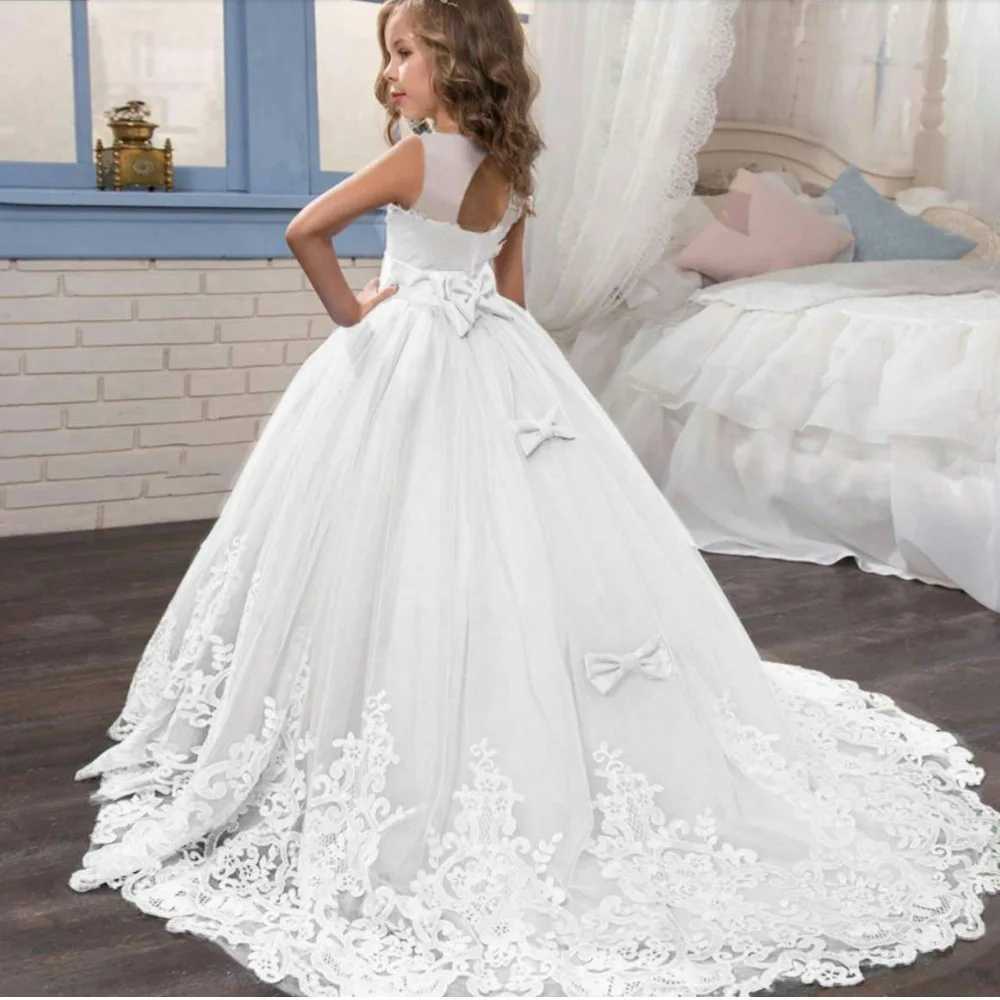 Girl's Dresses Fancy Flower Long Prom Gowns Teenagers Dresses for Girl Children Party Clothing Kids Evening Formal Dress for Bridesmaid Wedding
