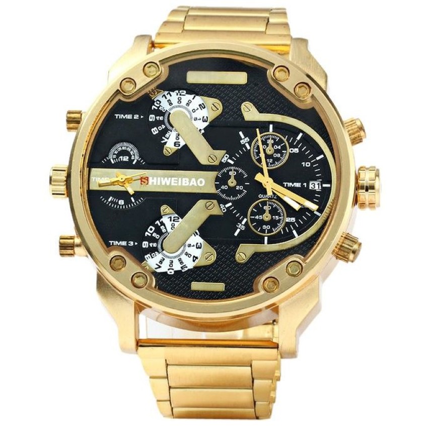 Reloj para hombre resistente al agua Sonia Amarilla reloj de pulsera de cuarzo con pantalla de hora dual y correa de acero inoxidable relojes de pulsera de cuarzo 278W