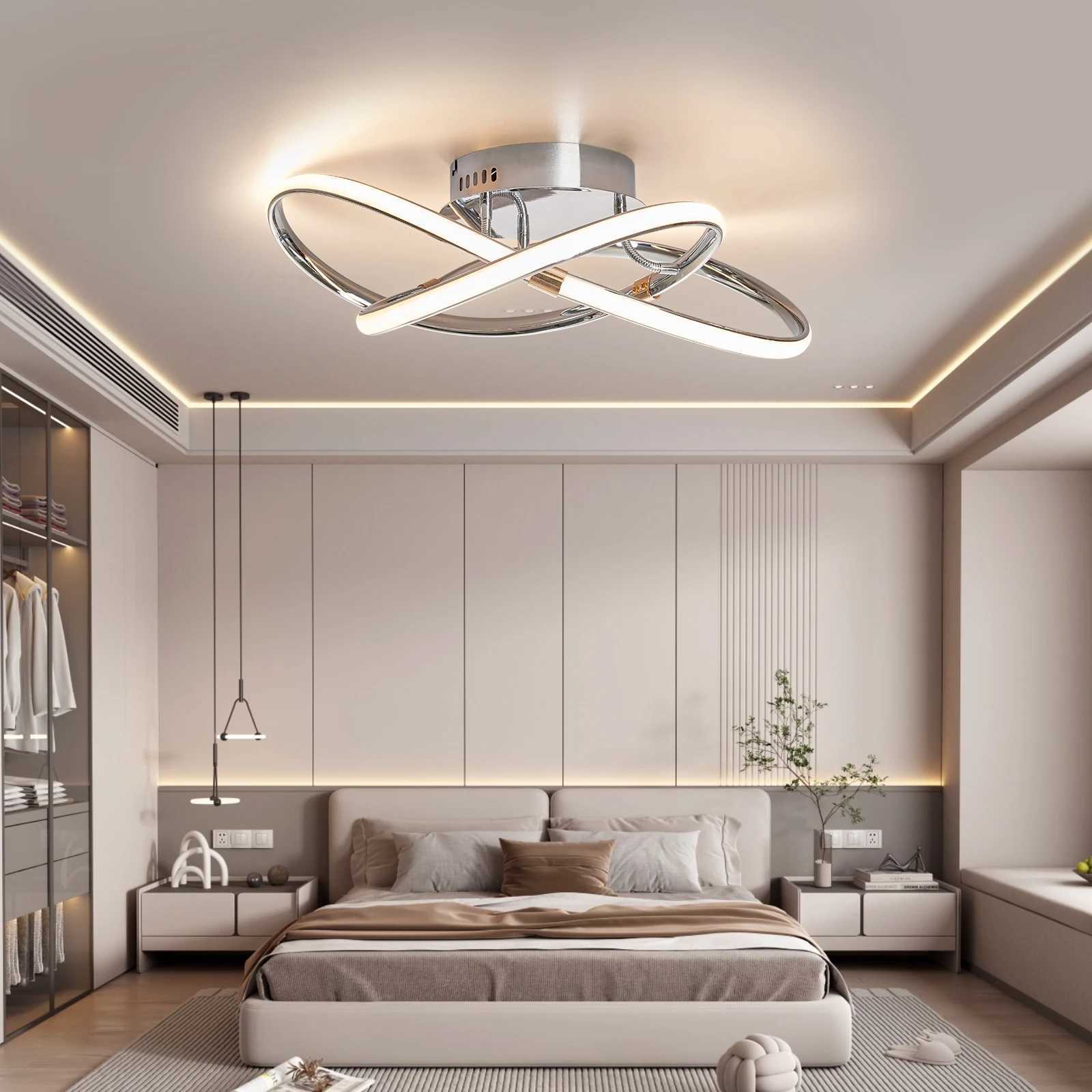 Hanglampen Hot Klassiek Modern Led-plafondverlichting Voor Woonkamer Slaapkamer Studeerkamer Binnenplafondlamp Smart Home Alexa Zwart/Chroom/Goud YQ240201