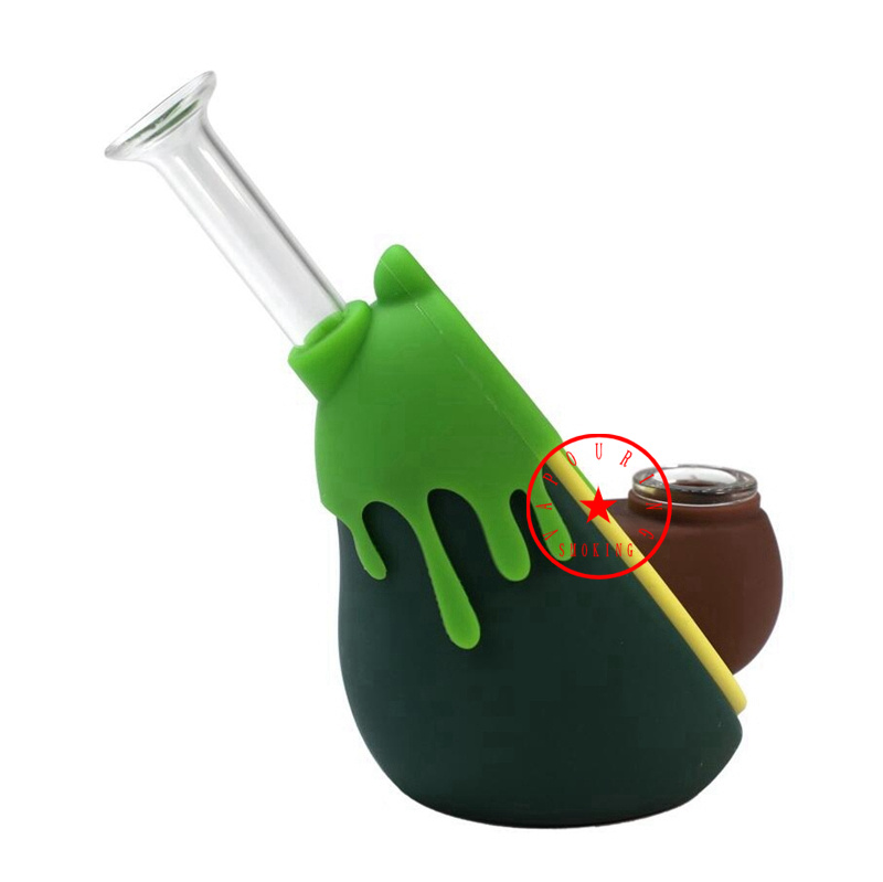 Latest Silicone Avocado Smoking Bubbler Thick Glass Filter Pipes Portable Dry Herb Tobacco Oil Rigs Bowl Cigarette Holder Tube Waterpipe Bubble Hand Bong DHL