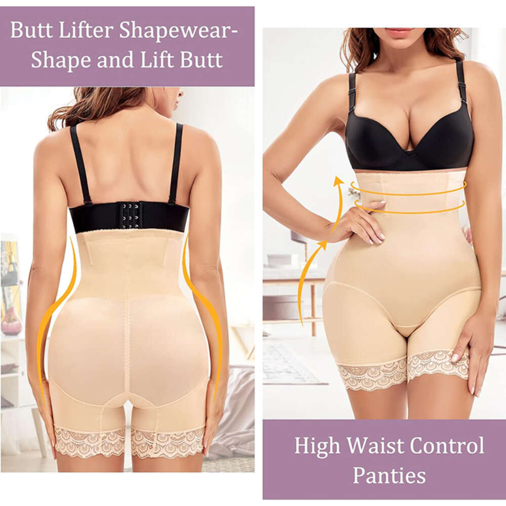 Shapewear für Frauen, hohe Taille, Trainer-Panty, schlankmachender Bauch, Bauchkontrolle, Hüft-Po-Lifter-Shorts, Damen-Boyshorts mit Spitze in der Mitte des Oberschenkels