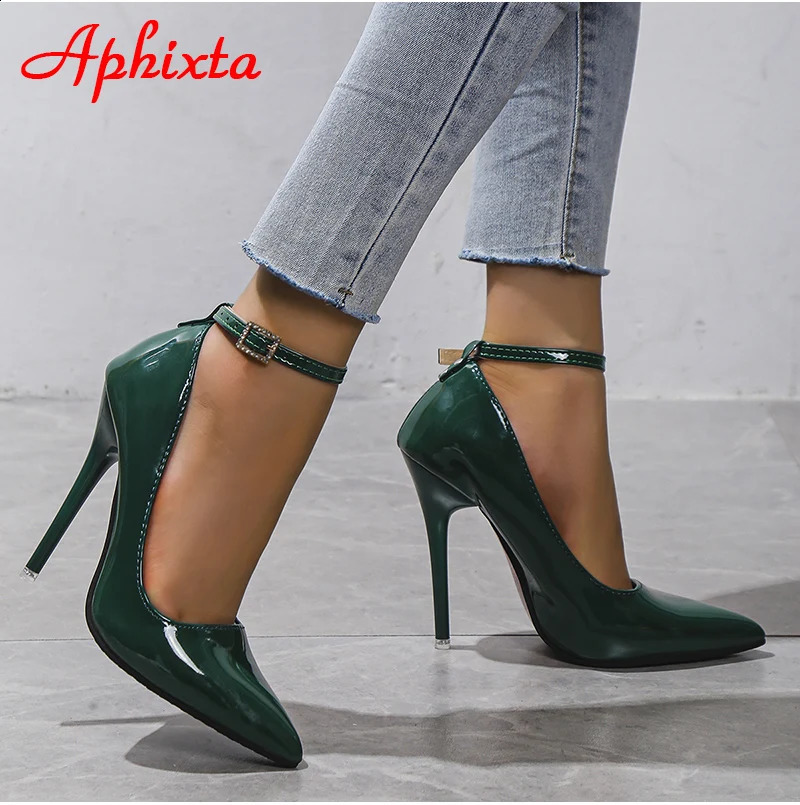 Aphixta Orange Luxury Crystals Buckle Pimp Super High 12cm Stiletto heels Pumps Women Shoes Pointed Toe Colorful Party Pumps 240124