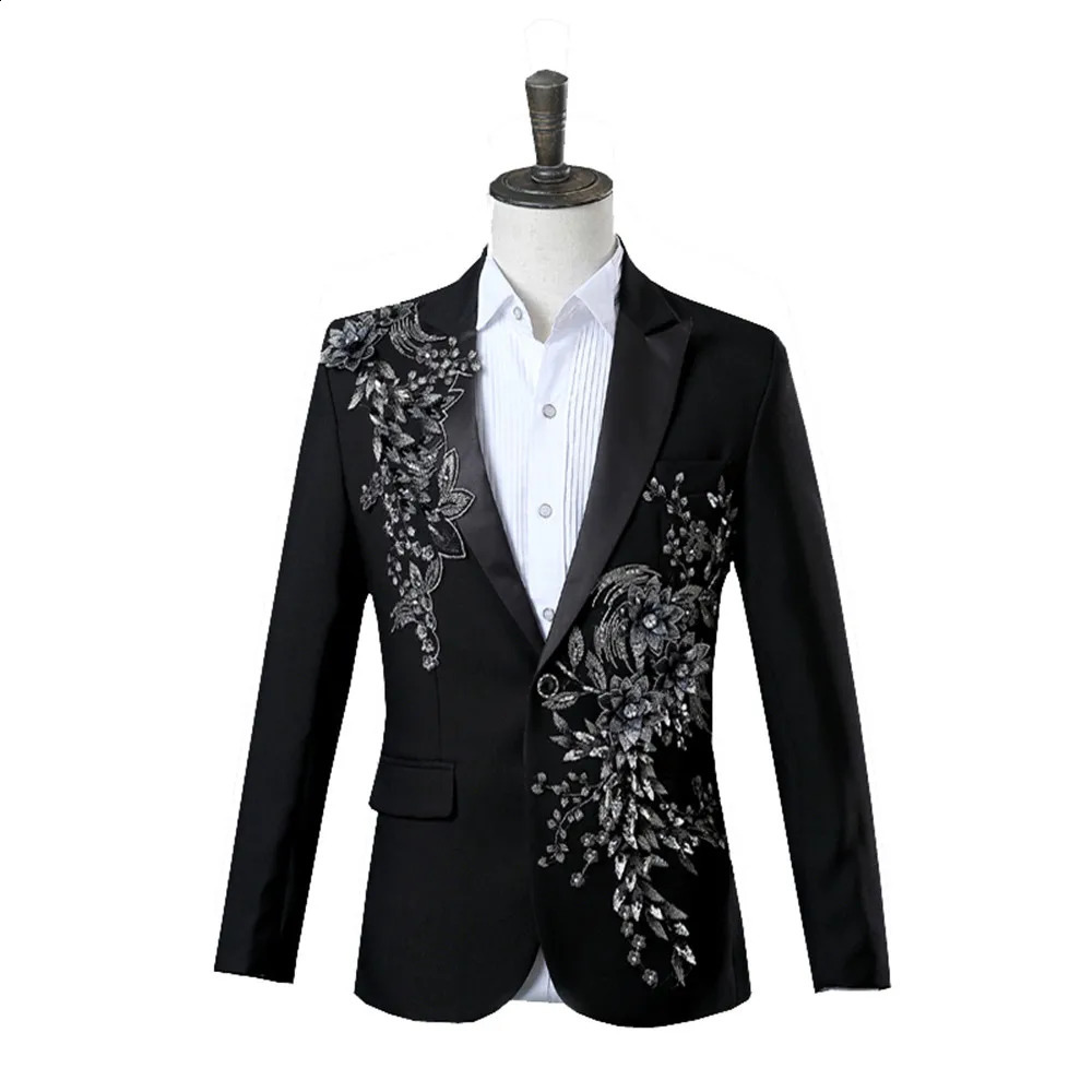 Traje elegante de dos piezas con apliques para hombre, traje para banquete de boda, baile, graduación, Navidad, Blazer para hombre, estilo chino 240125