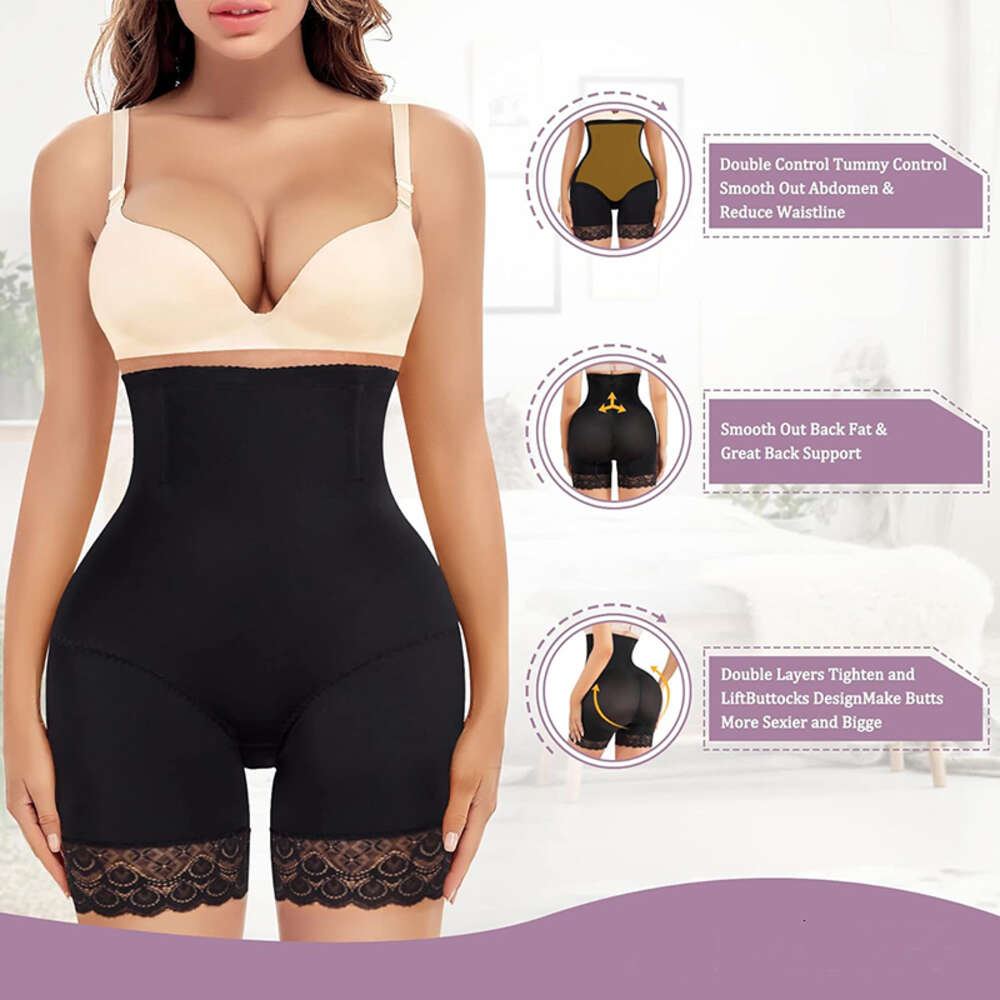 Shapewear für Frauen, hohe Taille, Trainer-Panty, schlankmachender Bauch, Bauchkontrolle, Hüft-Po-Lifter-Shorts, Damen-Boyshorts mit Spitze in der Mitte des Oberschenkels